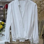 شومیز سفید راه راه ترک برند SATEEN