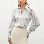 شومیز آبی  طرحدار برند ترک SATEEN