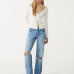 شلوار جین زاپ دار ابی روشن برند STRADIVARIUS